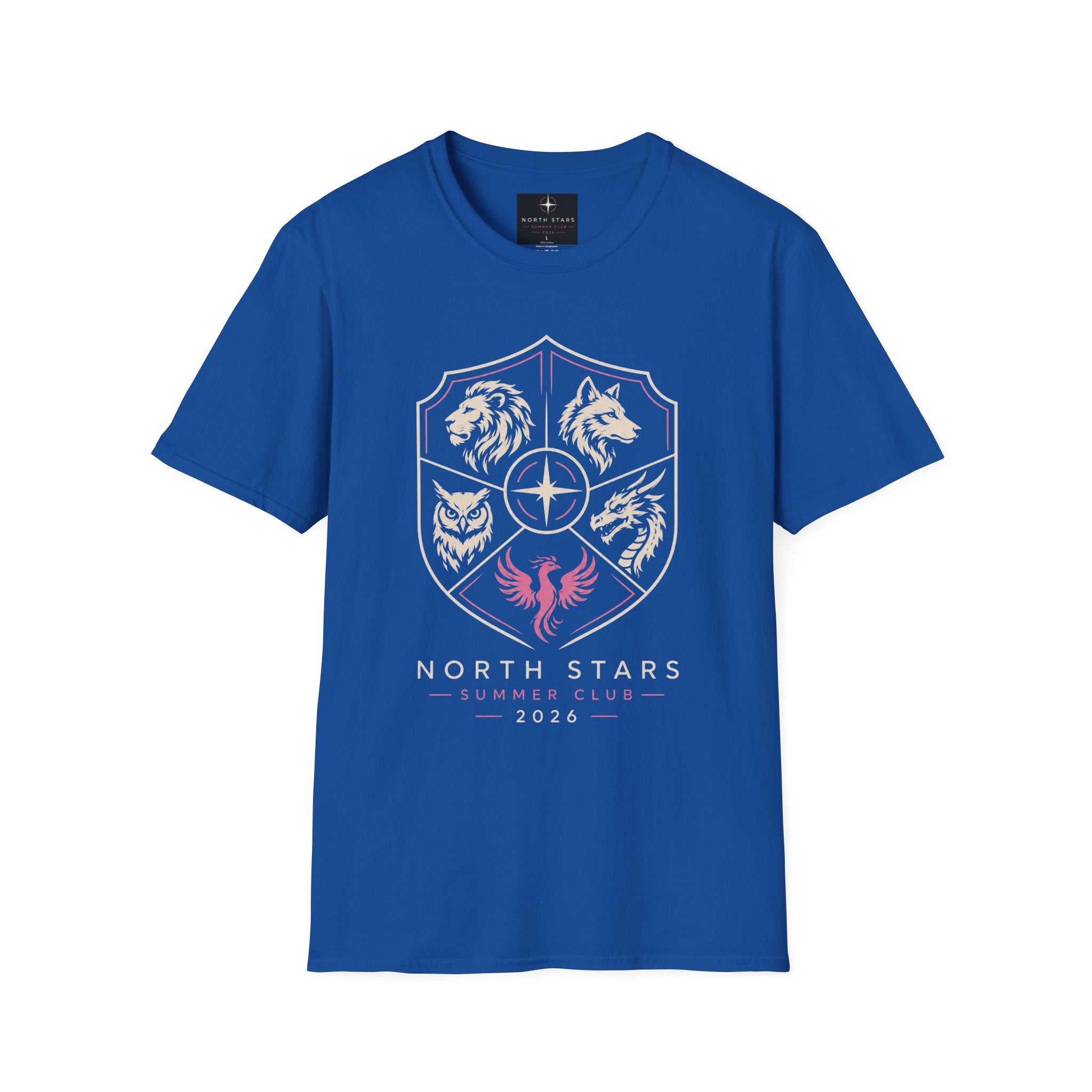 North Stars Crest T‑Shirt — Animal Shield Graphic (Lion, Wolf, Owl, Raven)