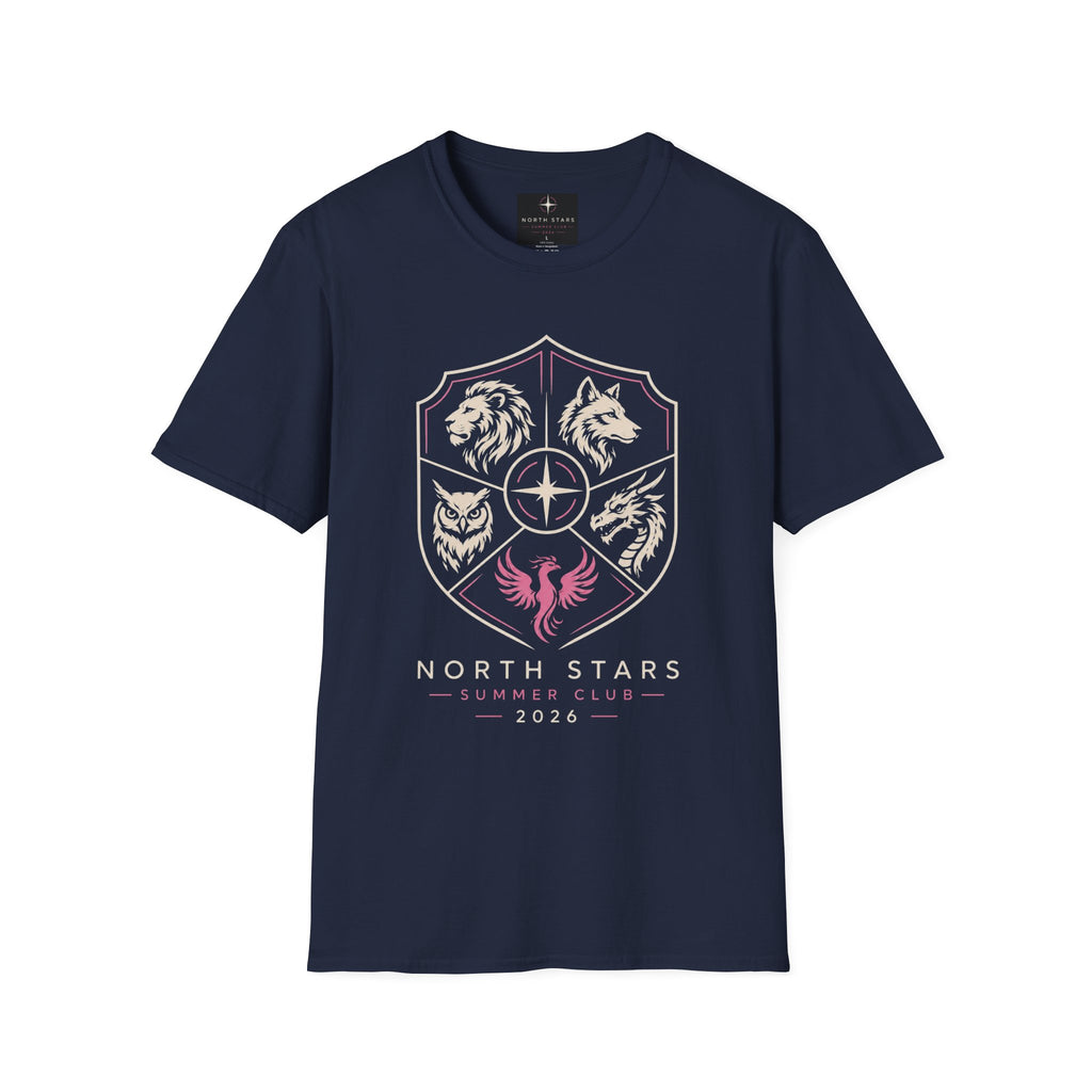 North Stars Crest T‑Shirt — Animal Shield Graphic (Lion, Wolf, Owl, Raven)